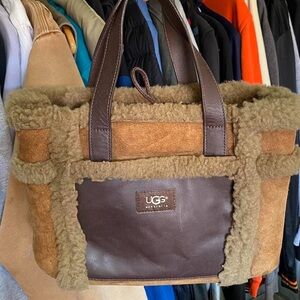UGG Brown and Tan Shearling Duffel Bag